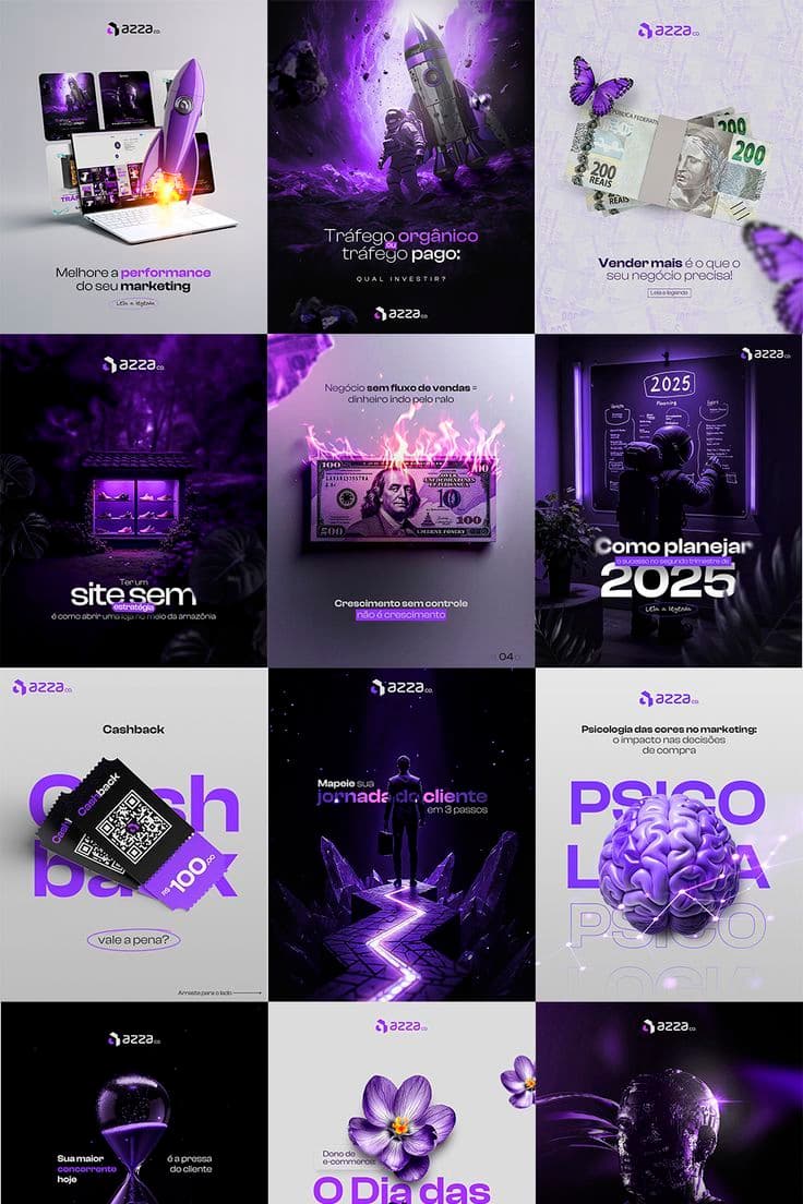 Marketing agency Instagram grid in purple and black