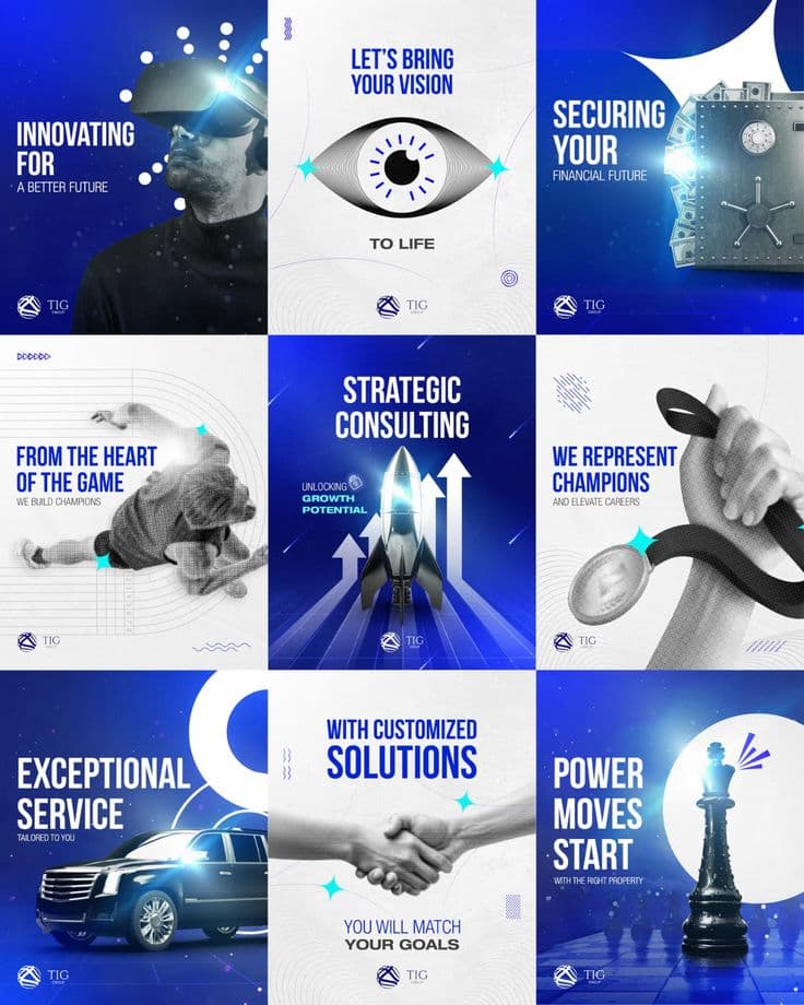 Sports consulting Instagram grid in blue
